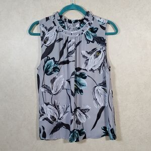 2/$10 04114 Ann Taylor Factory gray & teal floral sleeveless blouse M